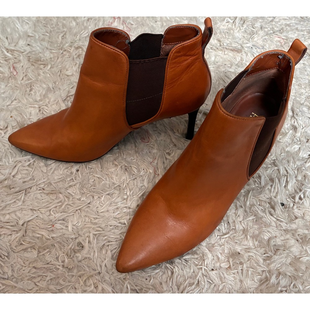 Lauren Ralph Lauren Verla Cognac Leather Pointed Toe Stiletto Ankle Boots 9.5B